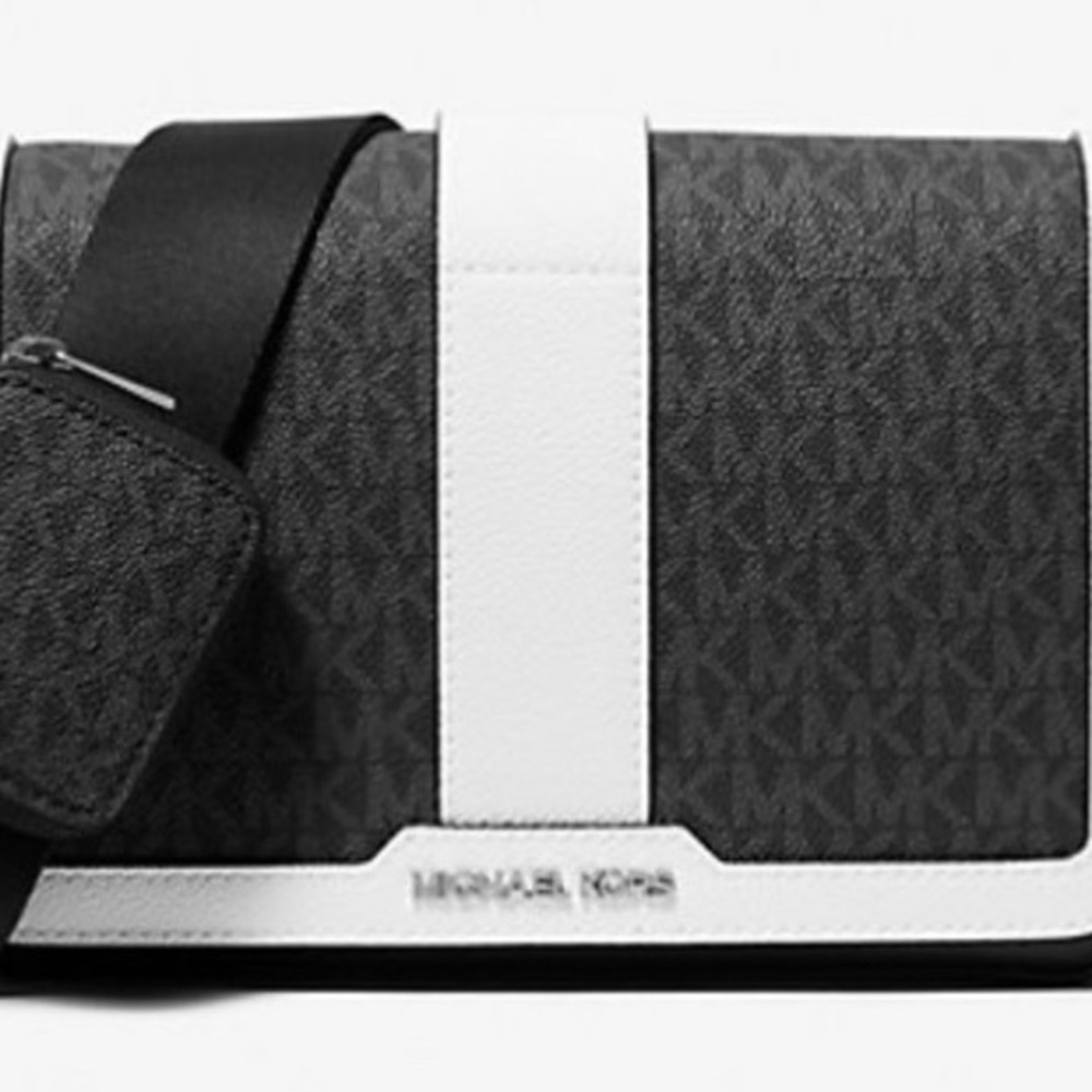 Michael Kors Black and White Crossbody Bag with pouch